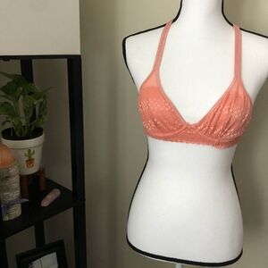 **AERIE* Coral Pink Sheer Cross Back Bra Size 32B